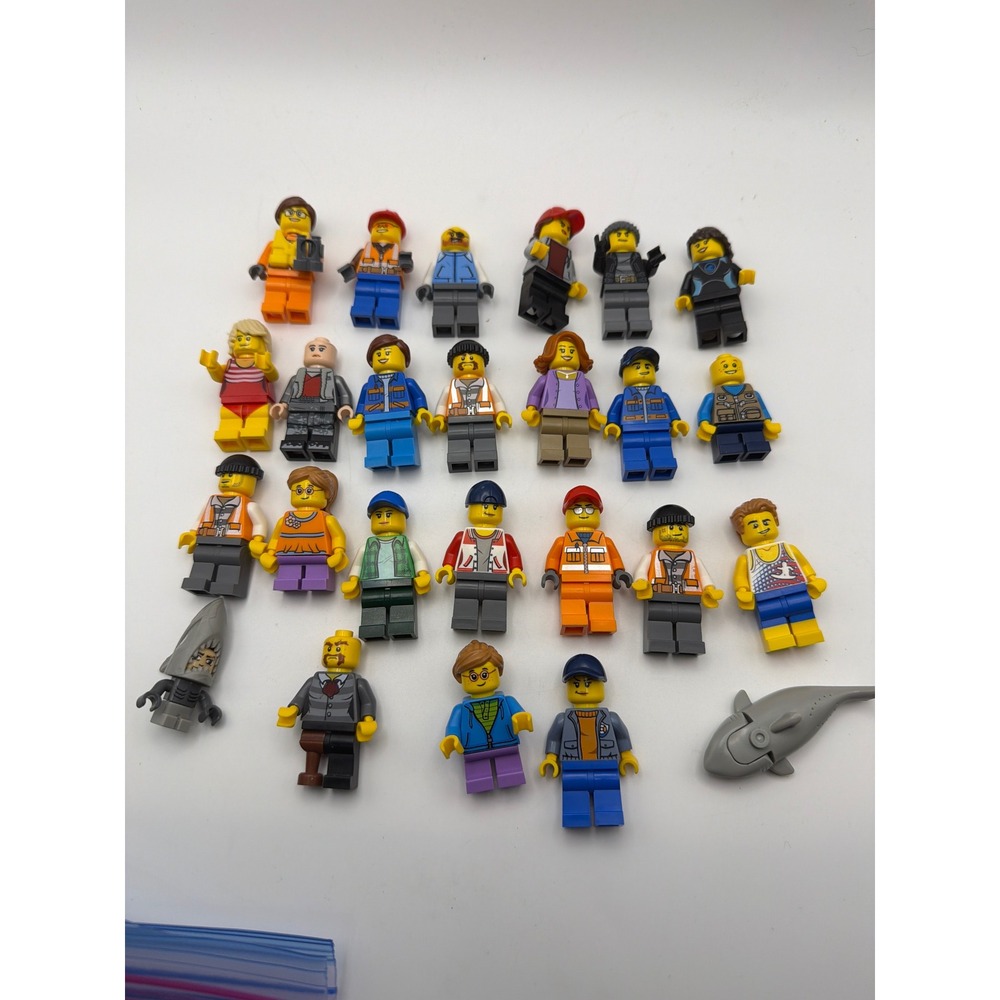 LEGO Minifigures Lot of 22 Figures and Shark City Town People Pirate Shark Suit